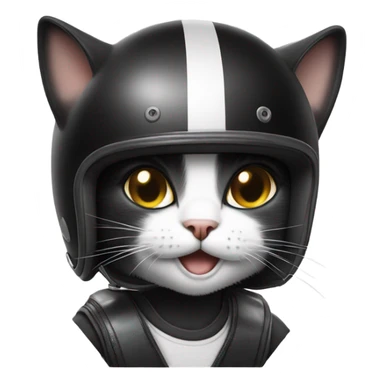 Grinning Black and white cat skateboarding with tiny crash helmet  sticker