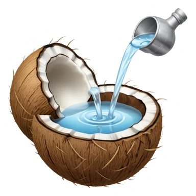 A coconut with water being poured over it. Simple line art, minimal composition showing the ritual offering. sticker