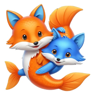 Make a pair of hugging or cuddling best friends: a bright orange fish and a vivid blue fox sticker