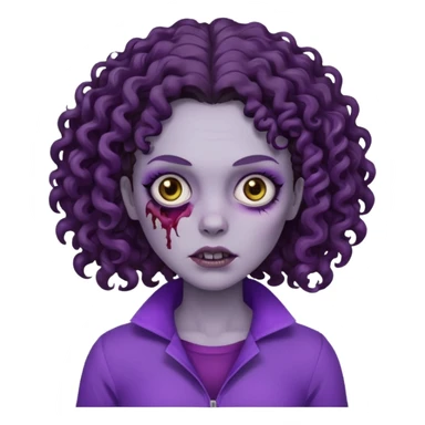 Zombie woman with curly, dark brown hair, purple outfit, and short, flat hair.  sticker
