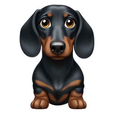 A black dapple dachshund with a Brown and a blue eye  sticker