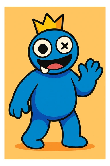 Rainbow Friends Blue character, vibrant cartoon style, full body, friendly expression, simple background sticker