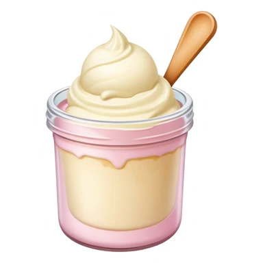 ultra realistic round single scoop of vanilla bean ice cream in light pink short jar sticker