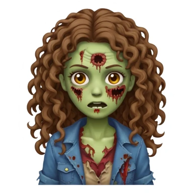uma mulher zumbi estilo emoji de iphone com cabelos cacheados longos e marrons sticker