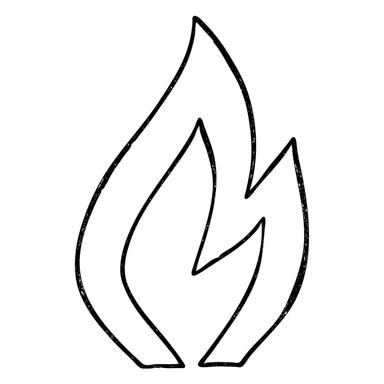abstract flame shape, geometric style, hand-drawn black outline sticker