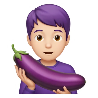a boy eating a HUGE eggplant sticker