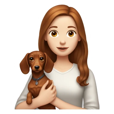 Brown haired haired girl with pale skin holding ginger dachshund sticker