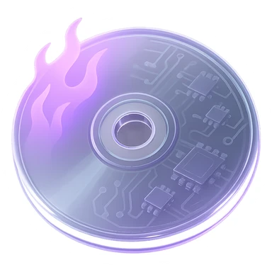 A minimalist CD disc with subtle purple flames, glowing effect, variation 4 sticker