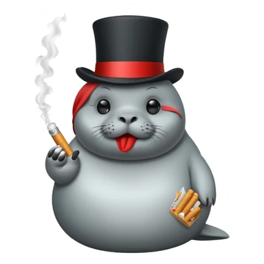 Fat seal smoking a cigarette with a big top hat on sticker