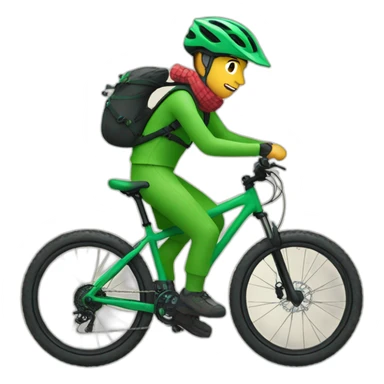 mountain biker with a green bicycle, with a scarf and hat. sticker