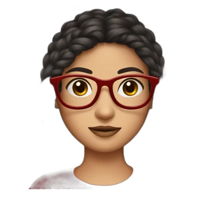 Girl with red glasses and dark hair knitting sticker