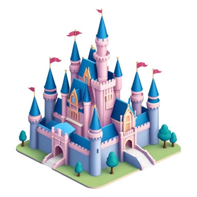 Isometric exterior Walt Disney world castle, dollhouse style 3D realistic  sticker