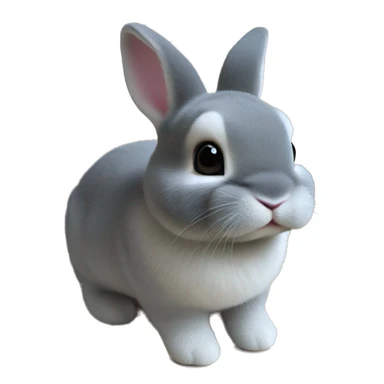 netherland dwarf bunny with small bead eyes and slightly dark gray fur with white on the belly, toes, and chin sticker
