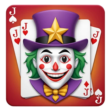 1 poker card, perfectly squared card, with crazy colorful human jolly joker inside, star symbol with a "J" sticker