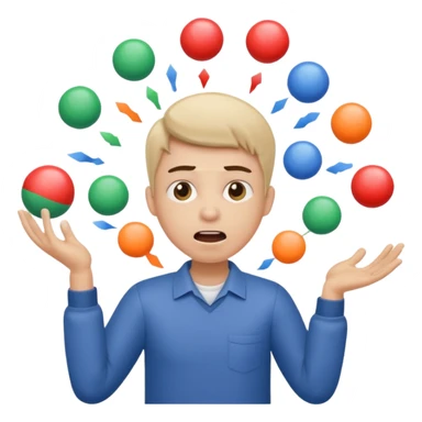 an emoji that depicts a product manager juggling work wit panic, can you make it more gender neutral  can you mkae it a combo of these sticker