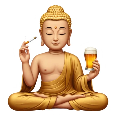 Meditating Buddha smoking a cigarette and drinking a beer sticker