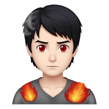 Damien luck black hair red eyes surrounded in smoke  sticker