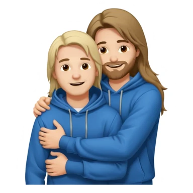 two happy men with long hair hugging, in hoodies sticker