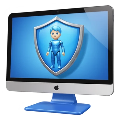 a computer screen with a shield and a child's figurine sticker