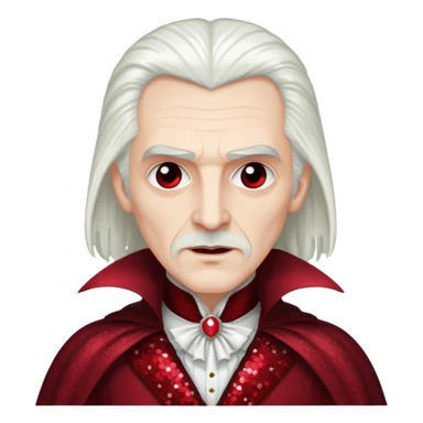 Count Dracula from Universal Monsters with long white hair, dark red sequin outfit sticker