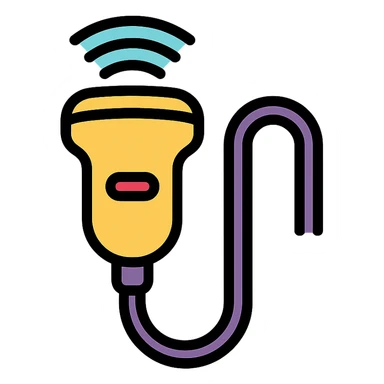 ultrasound probe, color outline icon style, with cable visible sticker