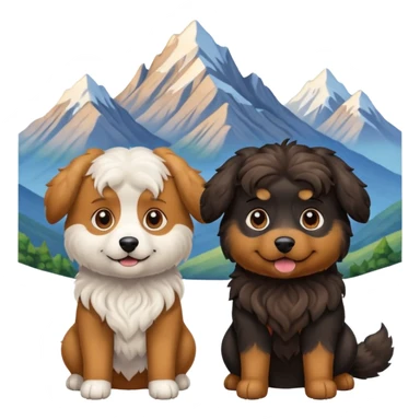 two dogs with wavy hair, one black and one brown with mountains sticker