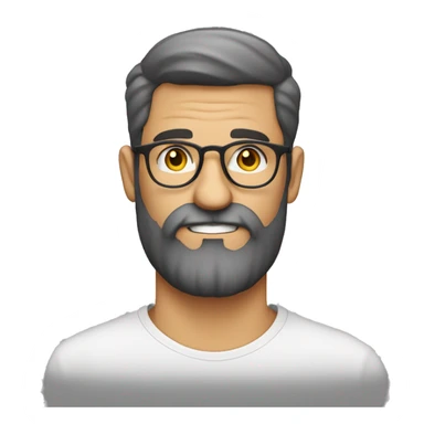 hombre blanco con pelo atado, lentes circulares y barba, vestido con remera oversize sticker