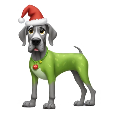 Grey great dane wearing a the grinch costume sticker