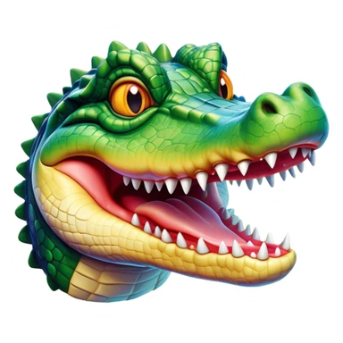 Cinematic Realistic Comical Crocodile Portrait Emoji, Head tilted dramatically with an exaggeratedly amused expression, featuring a striking, glossy scaly hide with bold textures and wide, expressive eyes full of playful disbelief, rendered with vivid natural hues and lifelike detail, high shine, dramatic yet playful, styled with an air of cheeky aquatic mischief, soft glowing outline, capturing the essence of a spirited and over‐the‐top crocodile that looks ready to snap its jaws in a burst of viral wild humor! sticker