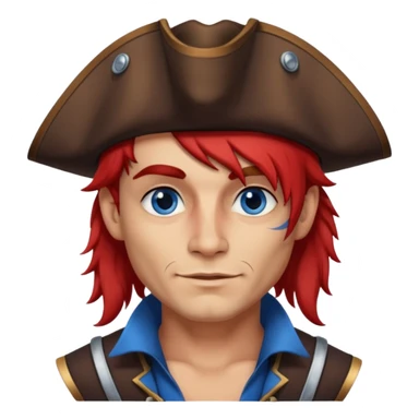 flirting french pirate with a chin dimple blue eyes and hair that fades from red to brown and a wolfcut hairstyle sticker