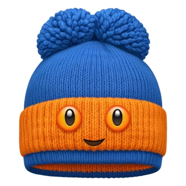 a blue beanie with an orange rim, and an orange puff dot at the top sticker