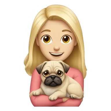 Blonde girl smiling and holding a pug sticker