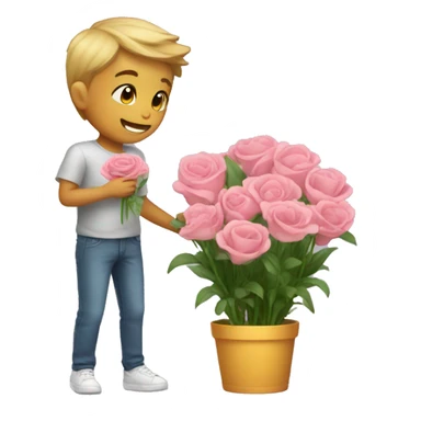 cute boy buying a girl flowers sticker