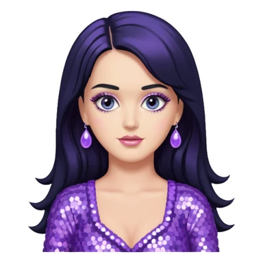Katy Perry with long black hair, lavender sequin outfit sticker