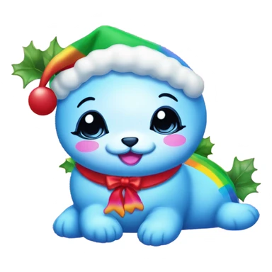 Lisa frank rainbow seal with Christmas holly  sticker