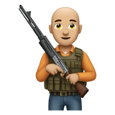 bald man with shotgun sticker