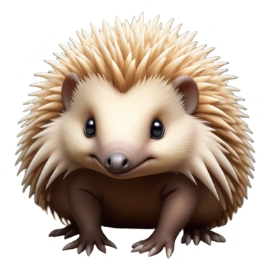 Cinematic Cute Echidna Portrait Emoji, Head tilted playfully and inquisitively, featuring a fuzzy, spiky fur with an adorably scrunched face and a cute, pointed snout, round, sparkling eyes filled with gentle curiosity, Simplified yet irresistibly adorable features, highly detailed, glowing with a warm, friendly glow, high shine, affectionate and quirky, stylized with a touch of natural whimsy, bright and endearing, soft glowing outline, capturing the essence of a mischievous yet loving echidna, so playful it feels like it could nuzzle out of the screen into your arms! sticker