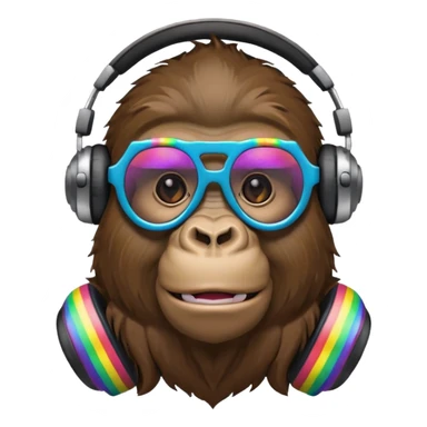 A gorilla with rainbow glasses at a party as a Dj sticker