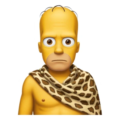 a simpson guy wearing ancient animal skin cloth, half body, icon, yellow skin sticker