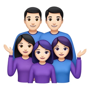 4people 2 men and 2 women. with black hair and white skin. ready to create a team. with blue and purple clothes sticker