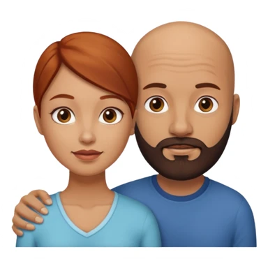 Couple. A bald man with dark brown beard and a girl with light skin. She is a redhead and has dark yellow brown auburn hair. Different skincolor. She has very light skin. sticker