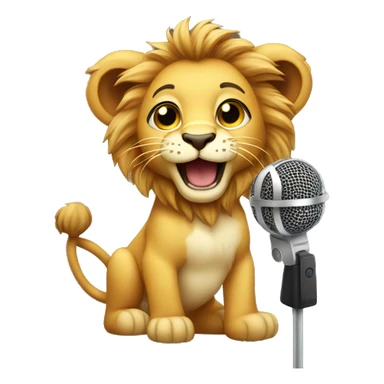 Baby lion in holding and singing into microphone sticker
