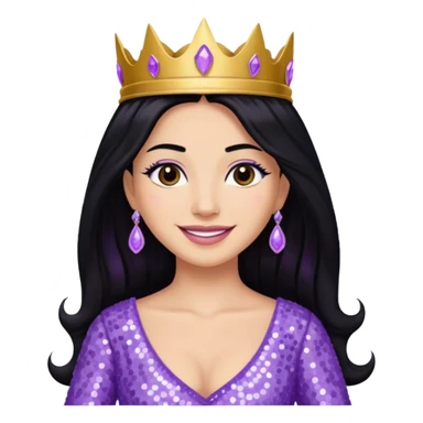 Queen Esther from The Bible with long black hair, lavender sequin outfit sticker