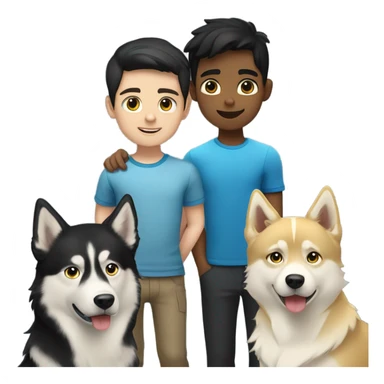 Black hair boy, blond hair boy and a one golden Husky with blue eyes famille sticker