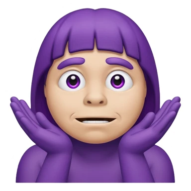 Grimace face, half frown with a side eye and hands clasped together sticker