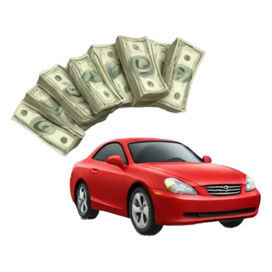 Man driving red car throwing money  sticker