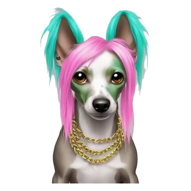Punk Chinese crested dog neon rainbow cyan green pink hair gold chain punk piercings tattoos punk ear piercings sticker