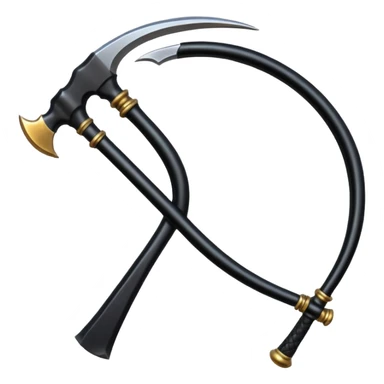 The scythe of the God of Death, a symbol of death, is long and straight, entirely in deep black. sticker