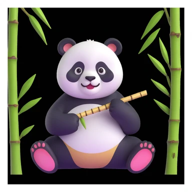 panda eating bamboo in forrest background, close up pose sticker