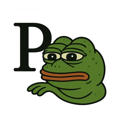 Probability symbol in the style of a green bufo frog meme sticker